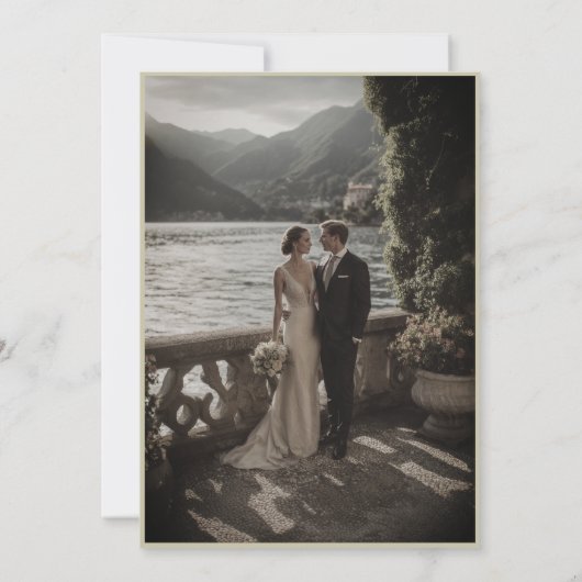 Sage Green Olive Branch Monogram Photo Wedding 招待状 (裏面)