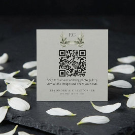 Sage Green Olive Branch Monogram Photos QR Code  エンクロージャーカード