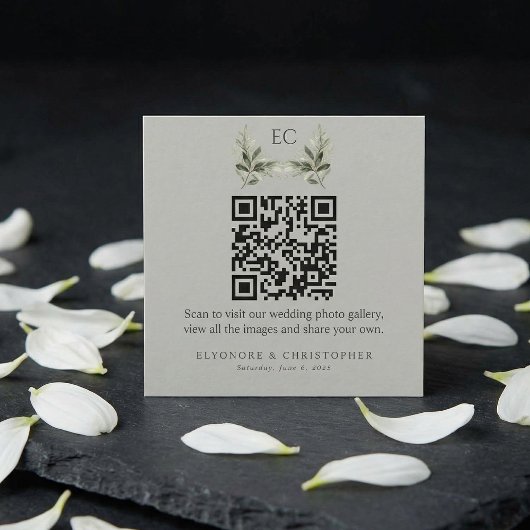 Sage Green Olive Branch Monogram Photos QR Code  エンクロージャーカード