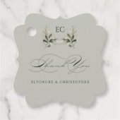 Sage Green Olive Branch Monogram Thank You Card フェイバータグ (正面)