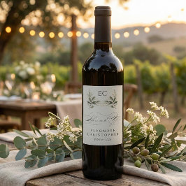 Sage Green Olive Branch Monogram Thank You Card ワインラベル