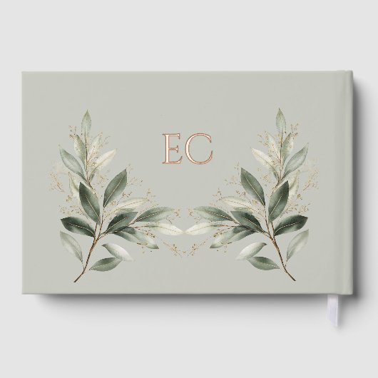 Sage Green Olive Branch Monogram Wedding ゲストブック (裏面)