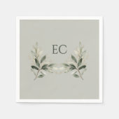 Sage Green Olive Branch Monogram Wedding スタンダードカクテルナプキン (正面)