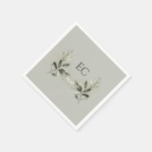 Sage Green Olive Branch Monogram Wedding スタンダードカクテルナプキン (角)