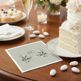 Sage Green Olive Branch Monogram Wedding スタンダードカクテルナプキン