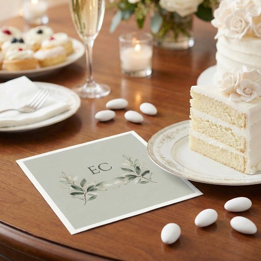 Sage Green Olive Branch Monogram Wedding スタンダードカクテルナプキン