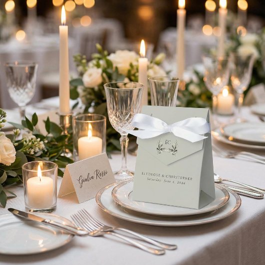 Sage Green Olive Branch Monogram Wedding フェイバーボックス