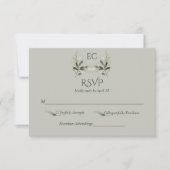Sage Green Olive Branch Monogram Wedding 出欠カード (正面)