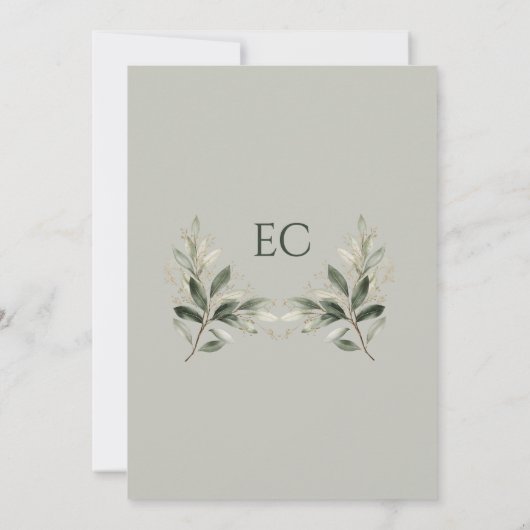 Sage Green Olive Branch Monogram Wedding 招待状 (裏面)