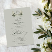 Sage Green Olive Branch Monogram Wedding 招待状