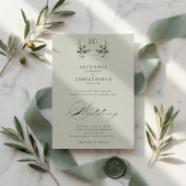 Sage Green Olive Branch Monogram Wedding 招待状