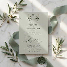 Sage Green Olive Branch Monogram Wedding 招待状