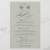 Sage Green Olive Branch Monogram Wedding Menu (正面)