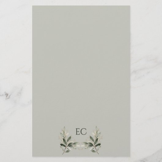Sage Green Olive Branch Monogram Wedding Menu (裏面)