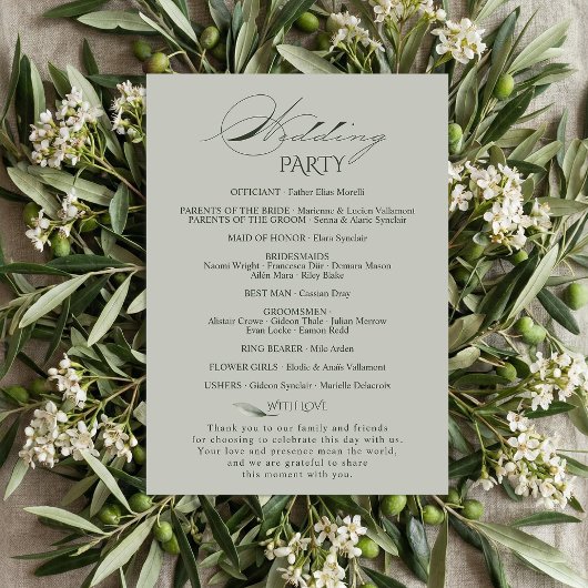 Sage Green Olive Branch Monogram Wedding Program プログラム