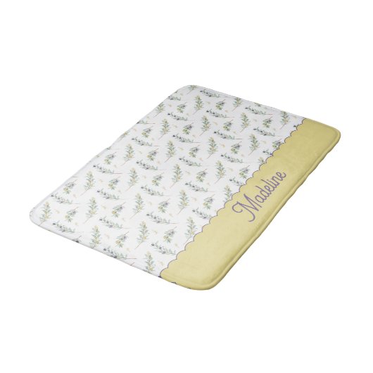 Sage Green Olive Branch Pattern Monogram バスマット (アングル)