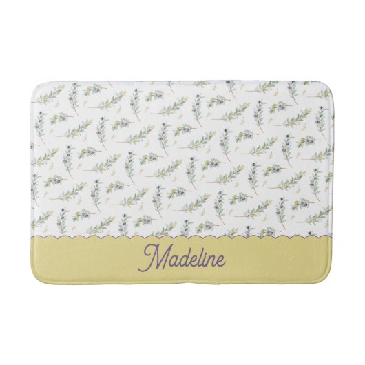 Sage Green Olive Branch Pattern Monogram バスマット (正面)