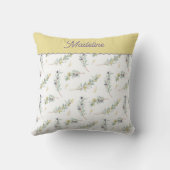 Sage Green Olive Branch Pattern Monogram Name クッション (裏面)