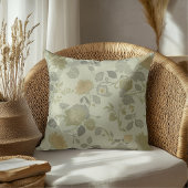 Sage Green Olive Gold Gray Modern Farmhouse Floral クッション