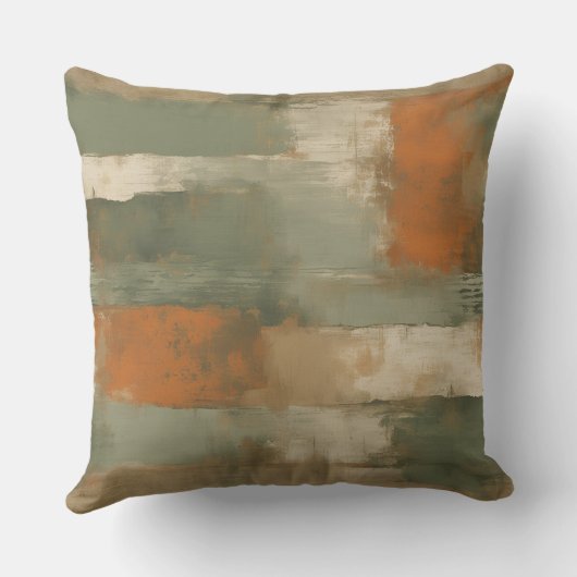 Sage Green Olive Orange Beige Abstract クッション (裏面)