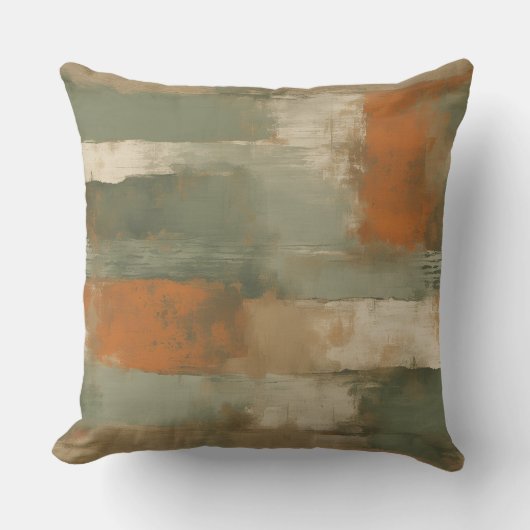 Sage Green Olive Orange Beige Abstract クッション (正面)