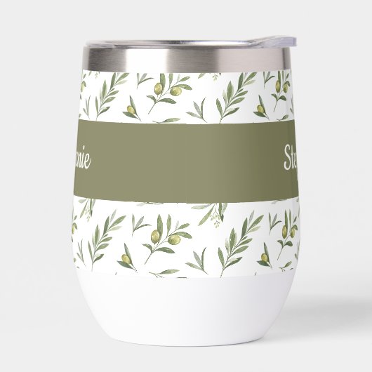 Sage Green Olives Watercolor Monogram Name (左面)