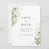 Sage Green Organic Greenery Watercolor Wedding セーブザデート (正面)