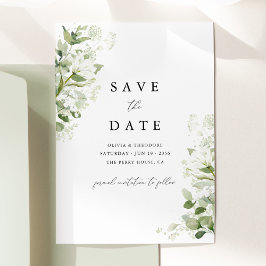 Sage Green Organic Greenery Watercolor Wedding セーブザデート