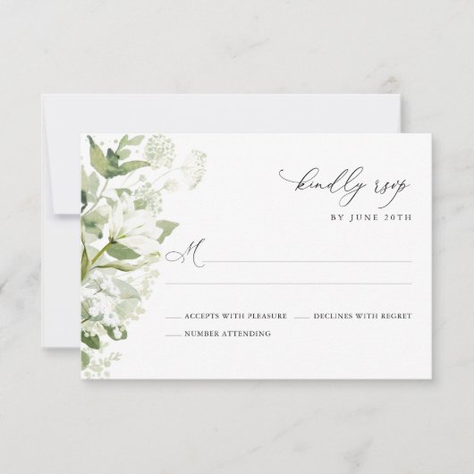 Sage Green Organic Greenery Wedding 出欠カード (正面)