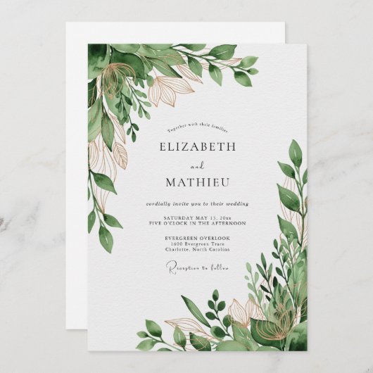 Sage Green Organic Nature Wedding 招待状 (正面/裏面)