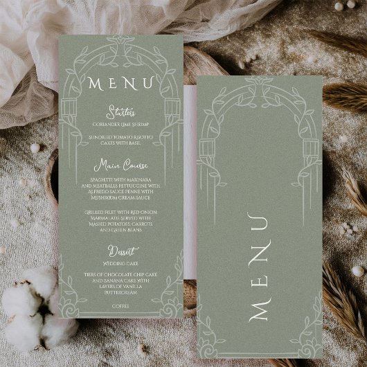 Sage Green Ornate Arch Botanical Wedding Dinner  メニュー