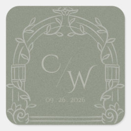 Sage Green Ornate Arch Botanical Wedding Envelope スクエアシール