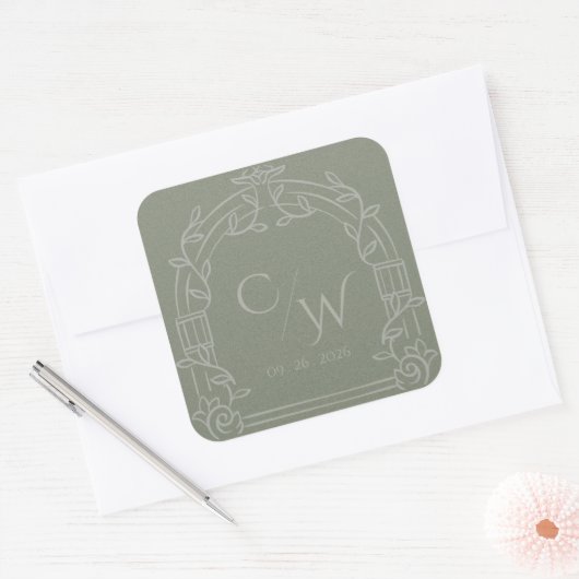 Sage Green Ornate Arch Botanical Wedding Envelope  スクエアシール (封筒)