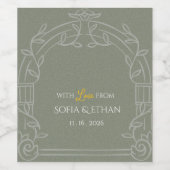 Sage Green Ornate Arch Botanical Wedding Favor ワインラベル (シングルラベル)