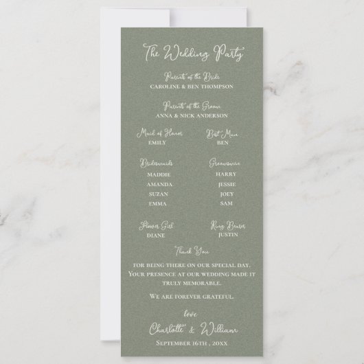 Sage Green Ornate Arch Botanical Wedding Program  招待状 (裏面)