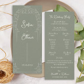 Sage Green Ornate Arch Botanical Wedding Program  招待状