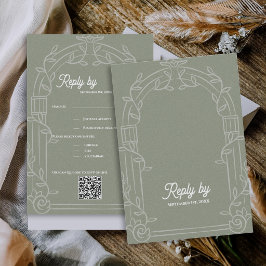 Sage Green Ornate Arch Botanical Wedding Reply By 出欠カード