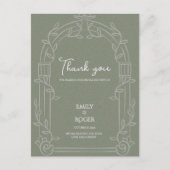 Sage Green Ornate Arch Botanical Wedding Thank You ポストカード (正面)