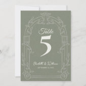 Sage Green Ornate Arch Wedding Table Number サンキューカード (正面)