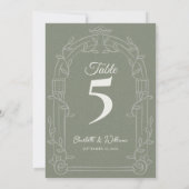 Sage Green Ornate Arch Wedding Table Number サンキューカード (裏面)