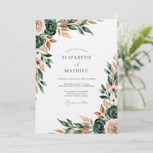 Sage Green Painterly Flourish Wedding 招待状 (スタンド正面)