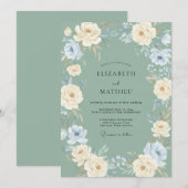 Sage Green Painterly Winter Wedding 招待状 (正面/裏面)