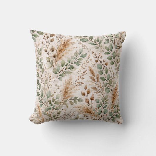 Sage Green Pampas Meadow Pattern クッション (正面)