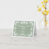 Sage green papel picado's 結婚 Thank You photo カード (黄色い花)