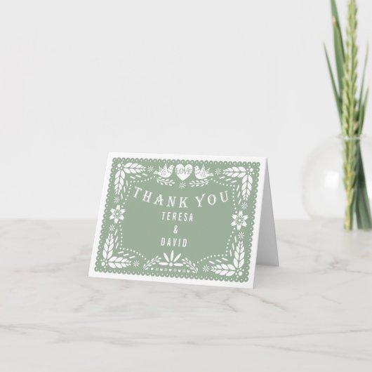Sage green papel picado's 結婚 Thank You photo カード (正面)