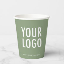 Sage Green Paper Cups Custom Business Logo 8 oz