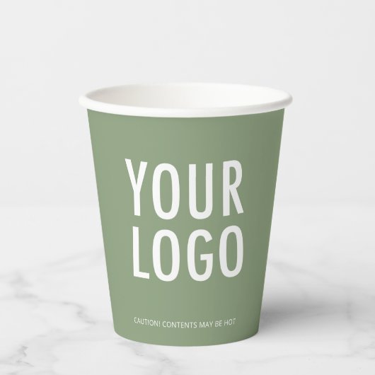 Sage Green Paper Cups Custom Business Logo 8 oz 紙コップ (正面)