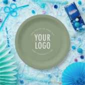 Sage Green Paper Plates Company Logo Branded Bulk ペーパープレート (パーティー)