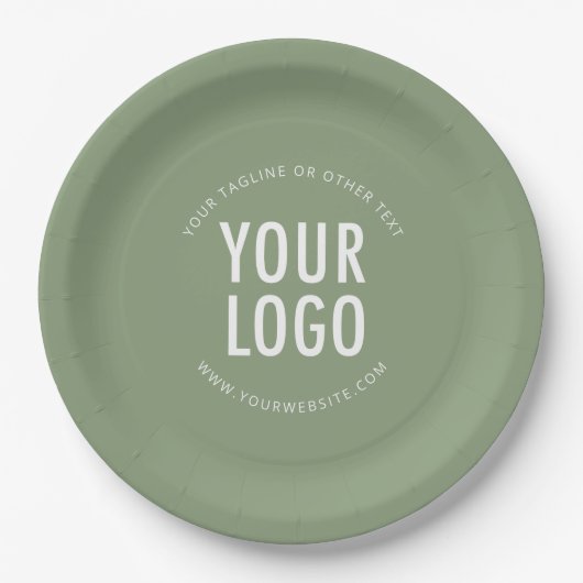 Sage Green Paper Plates Company Logo Branded Bulk ペーパープレート (正面)
