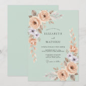 Sage Green Pastel Botanical Wedding 招待状 (正面/裏面)